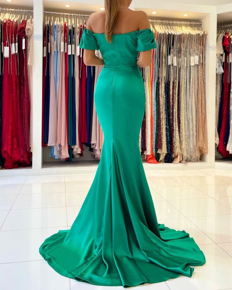 Elegant Off-the-Shoulder Green Mermaid Evening Dress Long On Sale-stylesnuggle