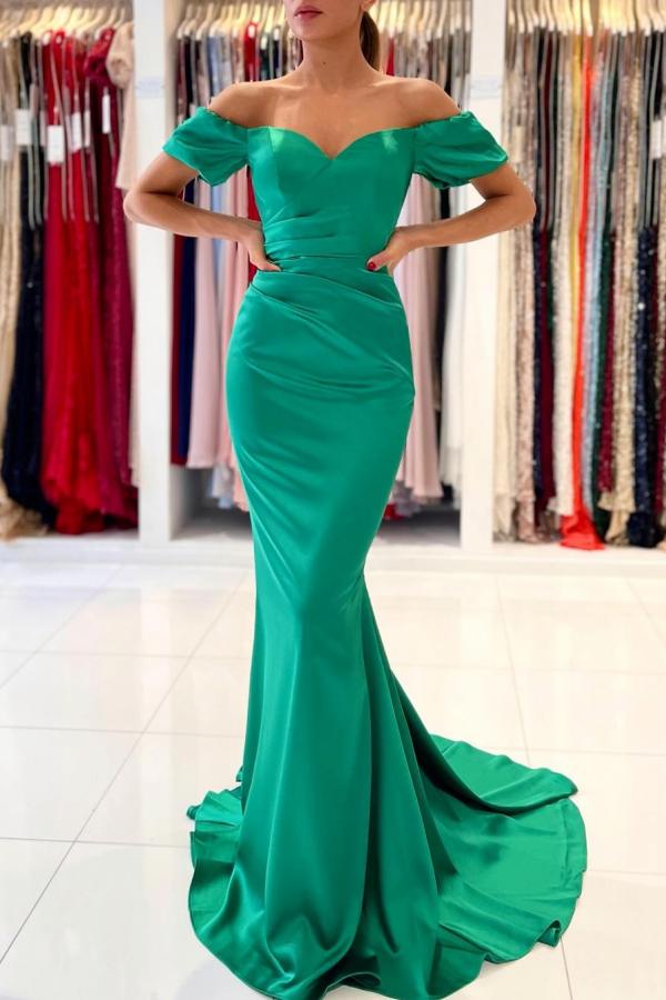 Elegant Off-the-Shoulder Green Mermaid Evening Dress Long On Sale-stylesnuggle