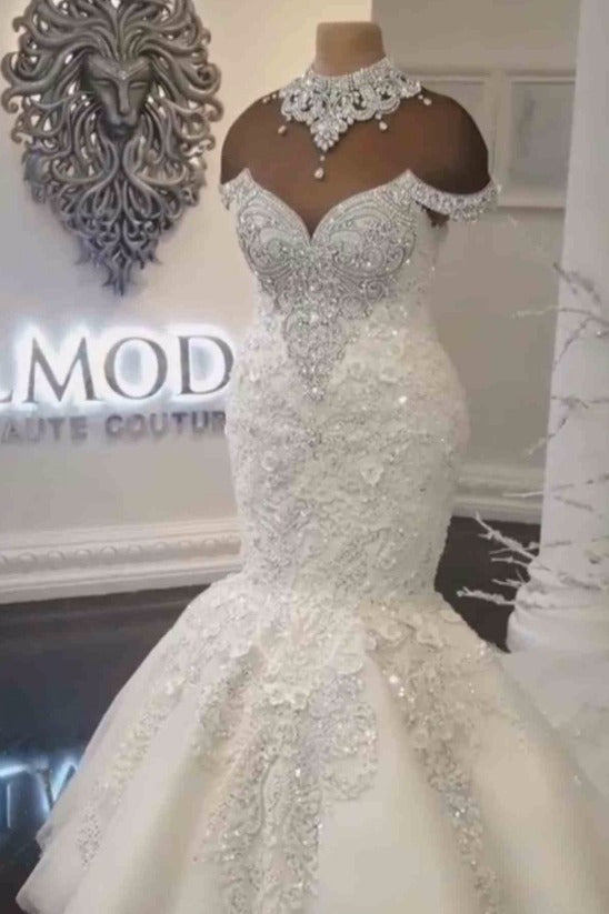 Elegant Off-the-shoulder Sweetheart Mermaid Wedding Dress Sequins Long-stylesnuggle