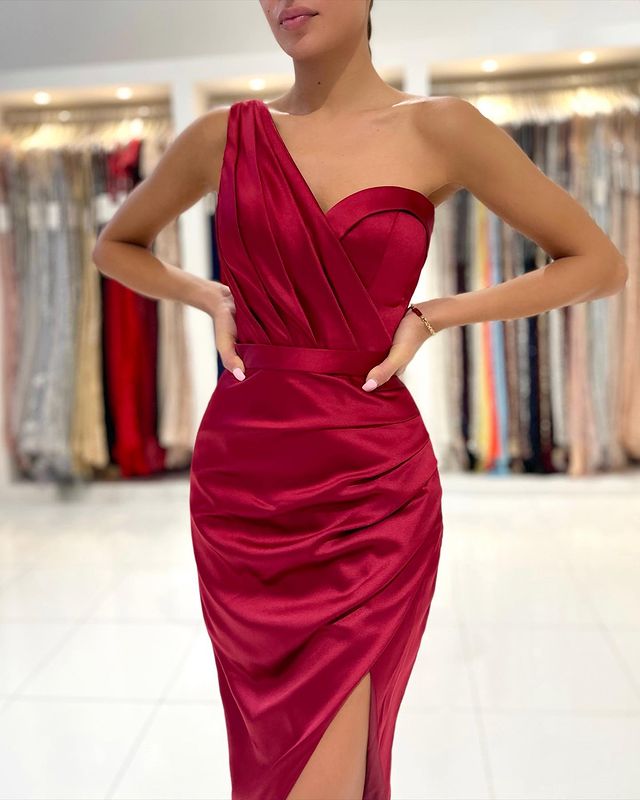 Elegant One Shoulder Short Prom Dress Online With Slit-stylesnuggle