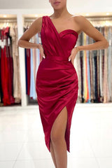 Elegant One Shoulder Short Prom Dress Online With Slit-stylesnuggle