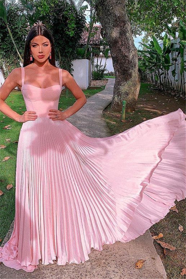 Still not know where to get your event dresses online? stylesnuggle offer you new arrival Elegant Pink Straps Sleeveless A-Line Prom Dresses at factory price,  fast delivery worldwide.