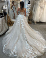 Elegant Sleeveless Straps Lace Wedding Dress Long Slit Online-stylesnuggle