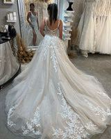 Elegant Sleeveless Straps Lace Wedding Dress Long Slit Online-stylesnuggle