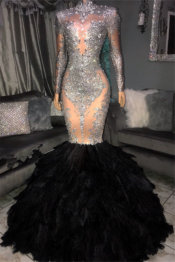 Still not know where to get your silver prom dresses online? stylesnuggle offer you Sliver Seuqins High Neck Long Sleevess Fur Mermaid Prom Dresses at factory price,  fast delivery worldwide.