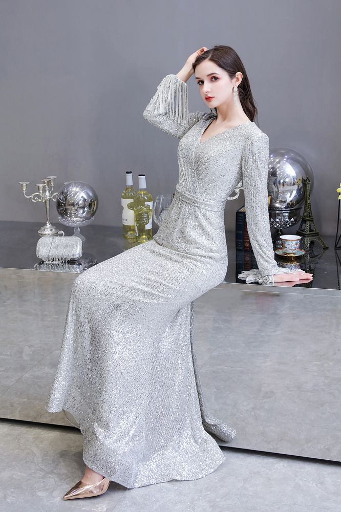 stylesnuggle offers Elegant Sparkle Sequined Burgundy Long Sleeves V-neck Mermaid Long Prom Party Gowns at a cheap price from Prom Dresses, Evening Dresses, Homecoming Dresses, Quinceanera dresses collection. Free Fast shipping on affordable Prom Dresses, Evening Dresses, Homecoming Dresses, Quinceanera dresses On Sale.