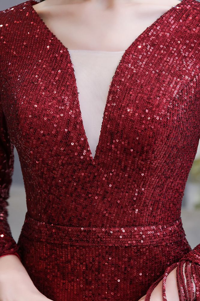 stylesnuggle offers Elegant Sparkle Sequined Burgundy Long Sleeves V-neck Mermaid Long Prom Party Gowns at a cheap price from Prom Dresses, Evening Dresses, Homecoming Dresses, Quinceanera dresses collection. Free Fast shipping on affordable Prom Dresses, Evening Dresses, Homecoming Dresses, Quinceanera dresses On Sale.