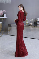 stylesnuggle offers Elegant Sparkle Sequined Burgundy Long Sleeves V-neck Mermaid Long Prom Party Gowns at a cheap price from Prom Dresses, Evening Dresses, Homecoming Dresses, Quinceanera dresses collection. Free Fast shipping on affordable Prom Dresses, Evening Dresses, Homecoming Dresses, Quinceanera dresses On Sale.