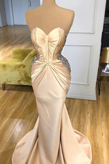 Elegant Sweetheart Champagne Prom Dress Mermaid Long With Crystals-stylesnuggle