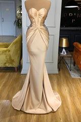 Elegant Sweetheart Champagne Prom Dress Mermaid Long With Crystals-stylesnuggle