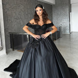 Elegant Sweetheart Off-the-Shoulder Black Prom Dresses with Beads-stylesnuggle