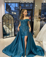 Elegant Sweetheart Off-the-Shoulder Sheath Ribbon Prom Dresses with Appliques-stylesnuggle