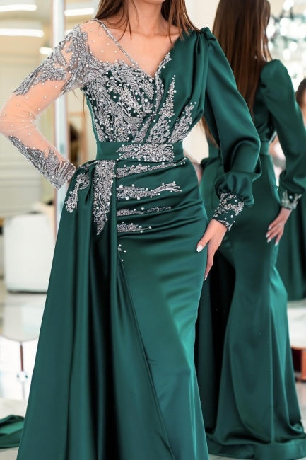 Elegant V-neck Long Sleeves Mermaid Prom Dresses With Ruffles Long-stylesnuggle