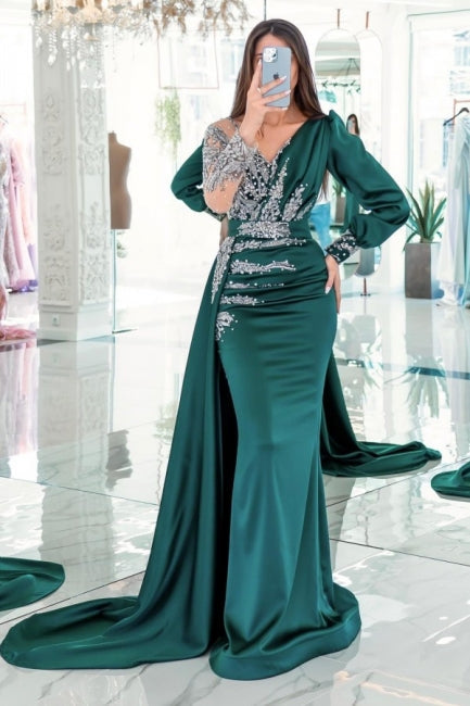 Elegant V-neck Long Sleeves Mermaid Prom Dresses With Ruffles Long-stylesnuggle