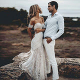 stylesnuggle.com supplies you Elegnat Ivory Strapless Mermaid Lace Beach Wedding Dress Online, shop today to get the discount.