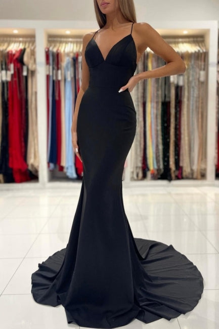 Fabulous Black Spaghetti Straps Mermaid Prom Dresses Long Party Dresses-stylesnuggle