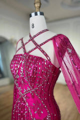 Fabulous Hot Pink Beadings Evening Dress Mermaid Long With Ruffle-stylesnuggle