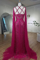 Fabulous Hot Pink Beadings Evening Dress Mermaid Long With Ruffle-stylesnuggle