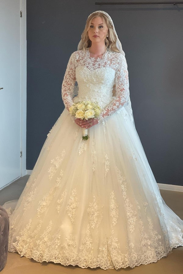 Fabulous Long Long Lace Wedding Dresses Online With Long Sleevess-stylesnuggle