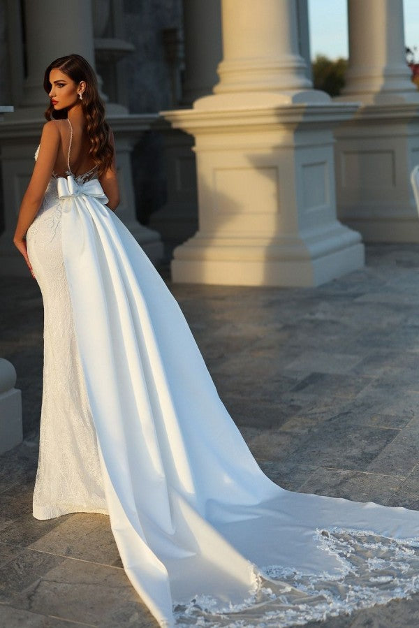 Fabulous Long Mermaid Sleeveless Wedding Dresses Online With Lace-stylesnuggle