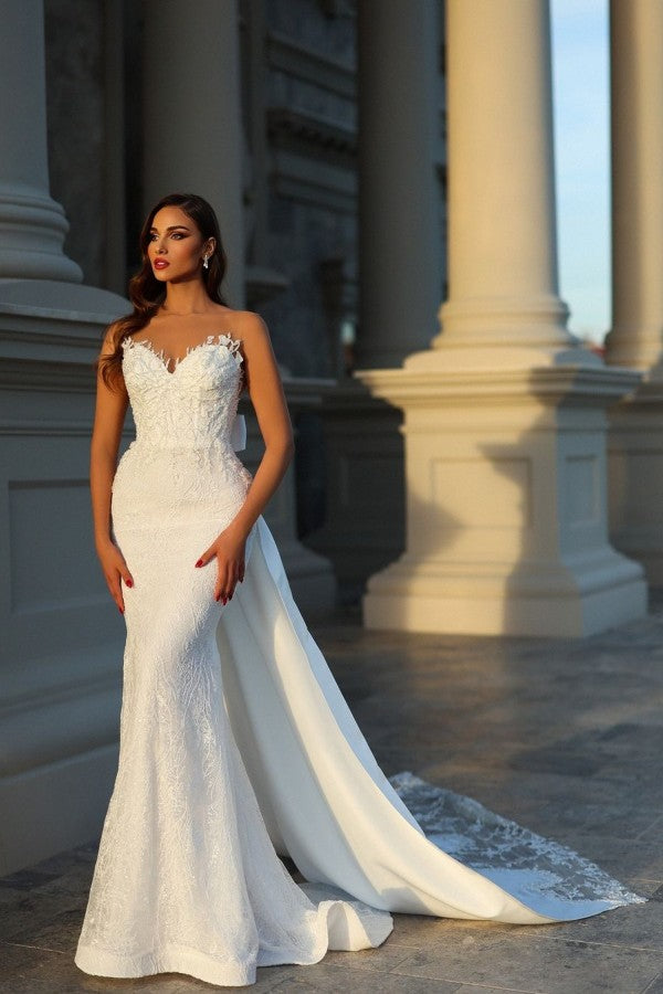 Fabulous Long Mermaid Sleeveless Wedding Dresses Online With Lace-stylesnuggle