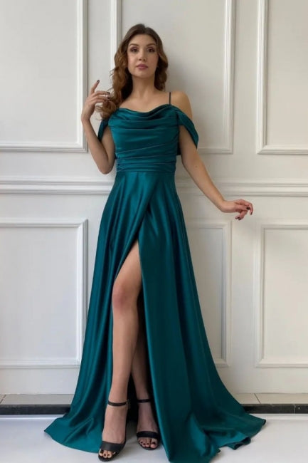 Fabulous Long Off-the-shoulder A-line Graduation Dresses Prom Dresses With Split Online-stylesnuggle