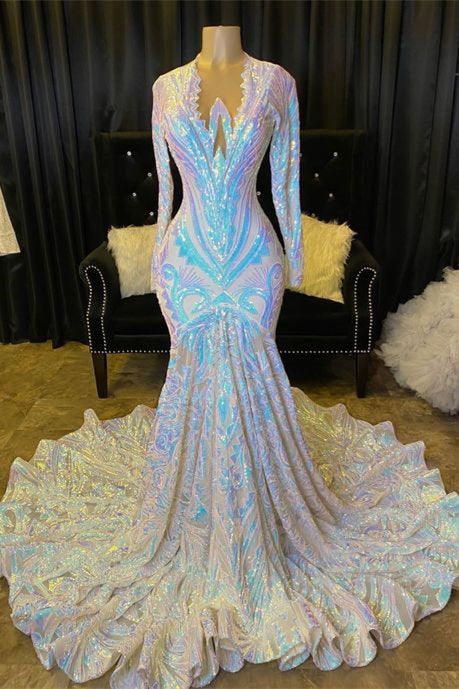 Fabulous Long Sleeves Prom Dress Mermaid Sequins On Sale-stylesnuggle