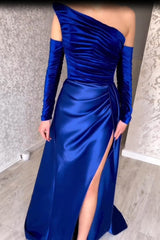 Fabulous Long Strapless A-Line Split Front Evening Prom Dresses With Long Sleeves-stylesnuggle