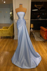 Fabulous Strapless Mermaid Graduation Dresses Long Blue Prom Dresses-stylesnuggle