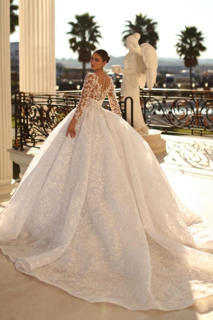 Fabulous Sweetheart Ball Gown Lace Wedding Dresses Online Crystals-stylesnuggle