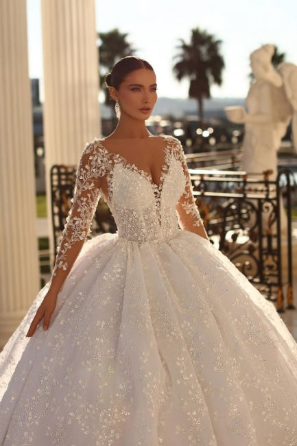 Fabulous Sweetheart Ball Gown Lace Wedding Dresses Online Crystals-stylesnuggle