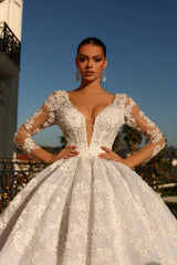 Fabulous Sweetheart Ball Gown Lace Wedding Dresses Online Crystals-stylesnuggle