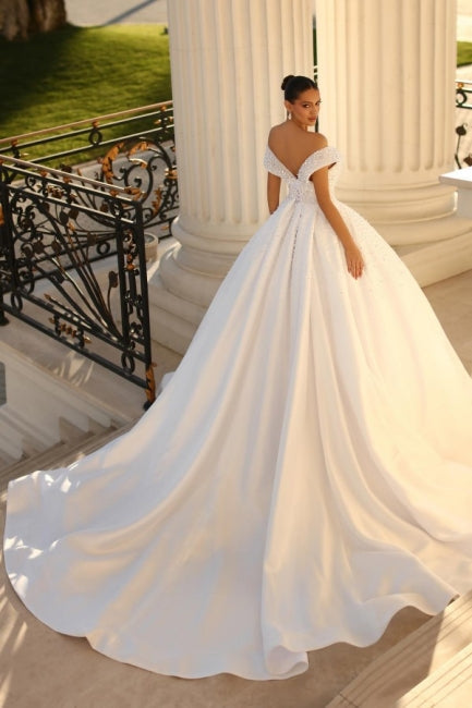 Fabulous Sweetheart Cap Sleeves Ball Gown Wedding Dresses Online Sequined-stylesnuggle