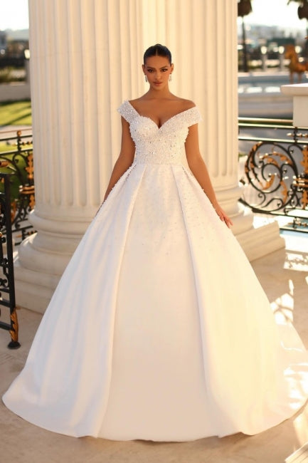 Fabulous Sweetheart Cap Sleeves Ball Gown Wedding Dresses Online Sequined-stylesnuggle