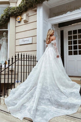 Fabulous Sweetheart Long Sleevess Long Lace Wedding Dresses Online-stylesnuggle