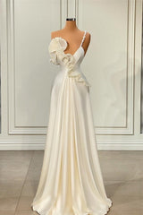 Fabulous White Satin Evening Prom Dresses with Ruffles-stylesnuggle