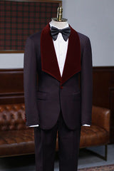 stylesnuggle is your ultimate source for Fashion Burgundy Two-pieces With Velvet Lapel Wedding Suit For Grooms. Our Burgundy Shawl Lapel wedding groom Men Suits come in Bespoke styles &amp; colors with high quality and free shipping.