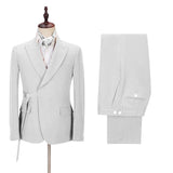 Fashion Peaked Lapel Silver Men Suits with Adjustable Buckle-stylesnuggle