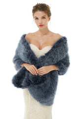 Faux Fur Jacket Women Navy Winter Wrap Shawl Poncho Cape Coat-stylesnuggle