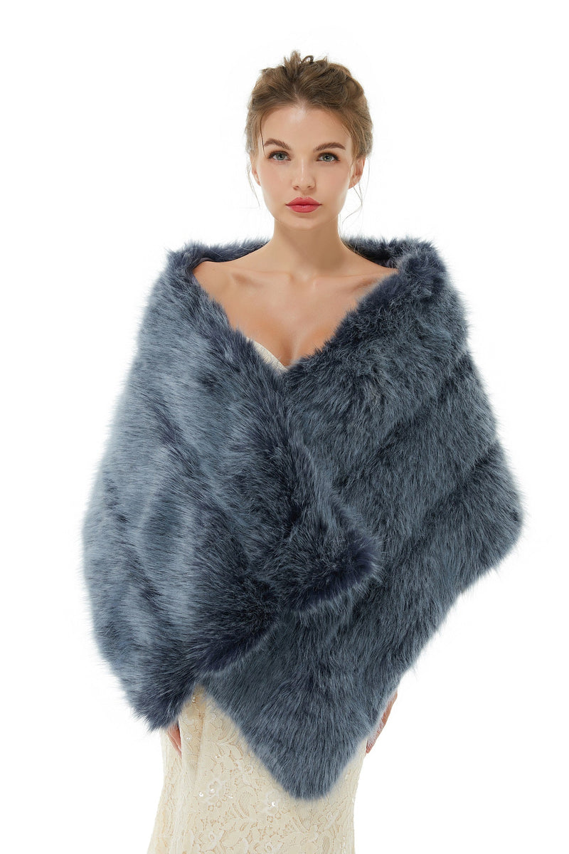 Faux Fur Jacket Women Navy Winter Wrap Shawl Poncho Cape Coat-stylesnuggle