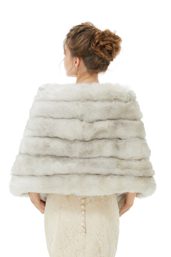 Faux Fur Shawl Gray Women's Winter Poncho-stylesnuggle