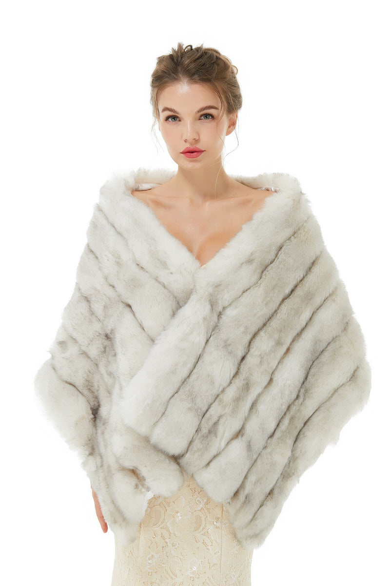 Faux Fur Shawl Gray Women's Winter Poncho-stylesnuggle