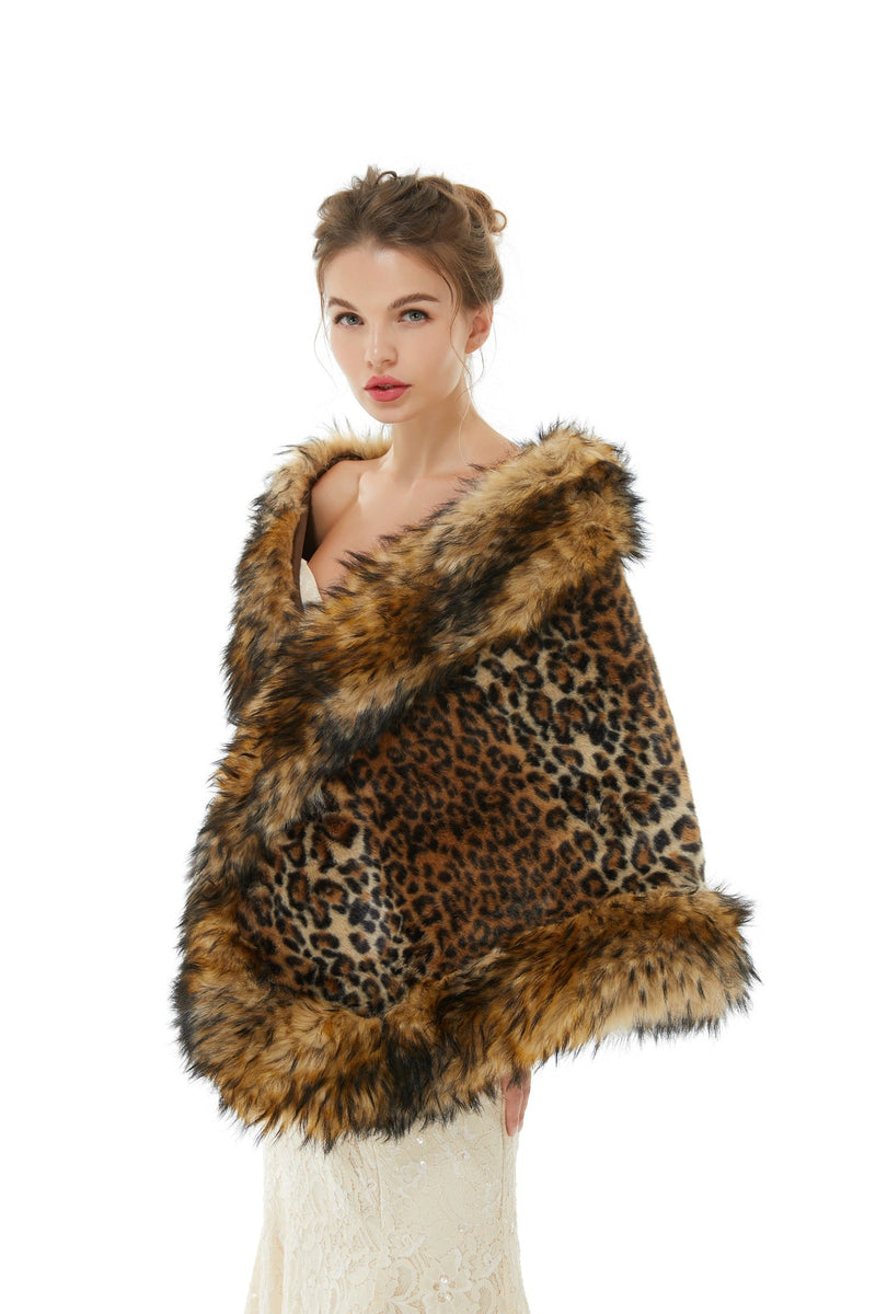 Faux Fur Stole Wedding Angora Bridal Leopard Winter Wrap-stylesnuggle