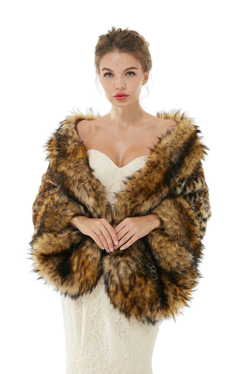 Faux Fur Stole Wedding Angora Bridal Leopard Winter Wrap-stylesnuggle