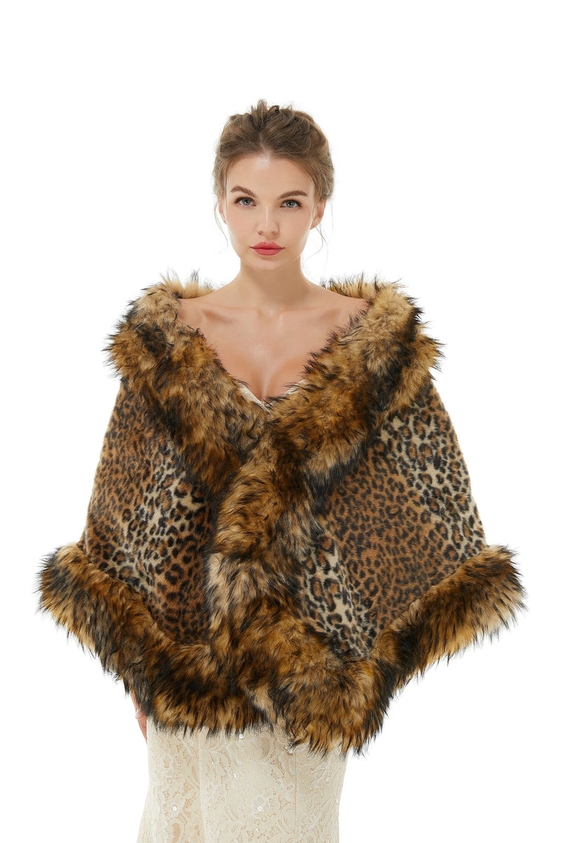 Faux Fur Stole Wedding Angora Bridal Leopard Winter Wrap-stylesnuggle