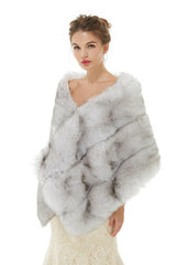 Faux Fur Wedding Shawl Light Gray Fluffy Bridal Wrap Shrug-stylesnuggle