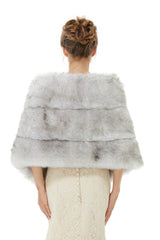 Faux Fur Wedding Shawl Light Gray Fluffy Bridal Wrap Shrug-stylesnuggle