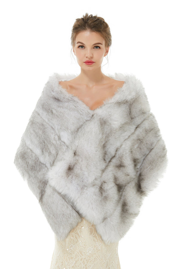 Faux Fur Wedding Shawl Light Gray Fluffy Bridal Wrap Shrug-stylesnuggle