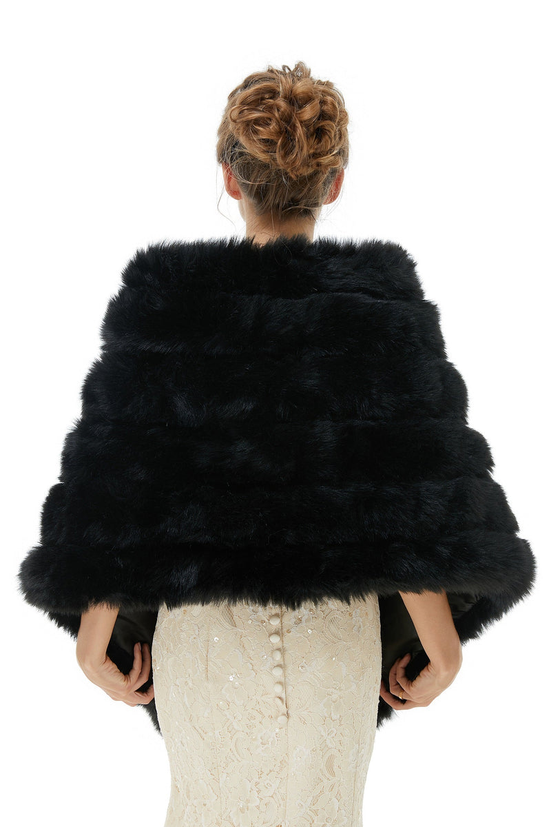 Faux Fur Wrap Black Women Faux Fur Shawl Wedding Wraps-stylesnuggle