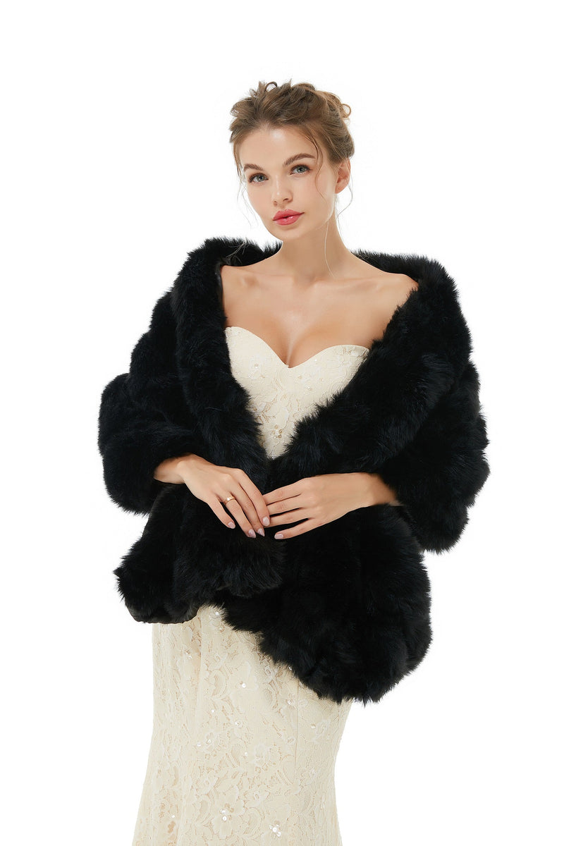 Faux Fur Wrap Black Women Faux Fur Shawl Wedding Wraps-stylesnuggle